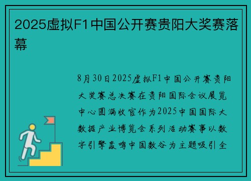2025虚拟F1中国公开赛贵阳大奖赛落幕